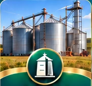 Grain storage silos on a farm