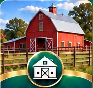 Red barn with agricultural outbuildings