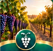 Sunlit grapes and vineyard